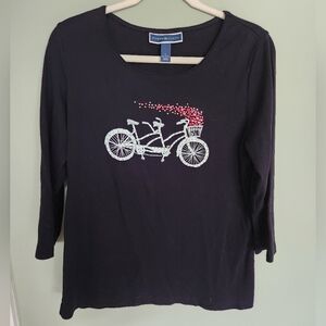 Karen Scott Black Top with Bicycle Design